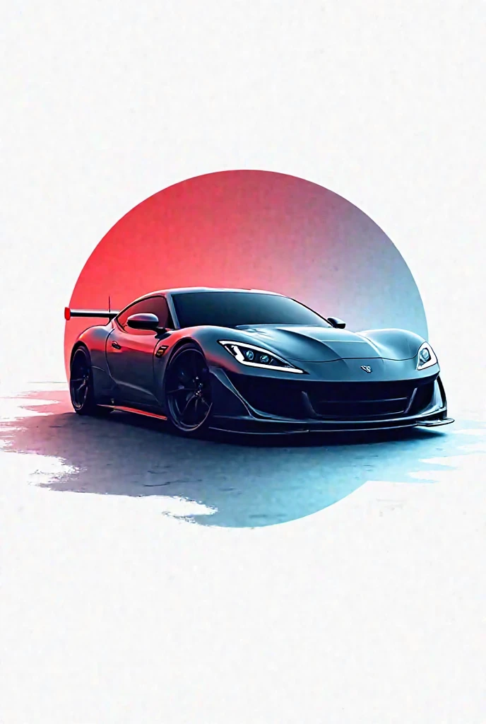 Create a logo referring to professional automotive and agricultural air conditioner, with a silhouette of a sports car in the background coming out of red and going to blue in a gradient
