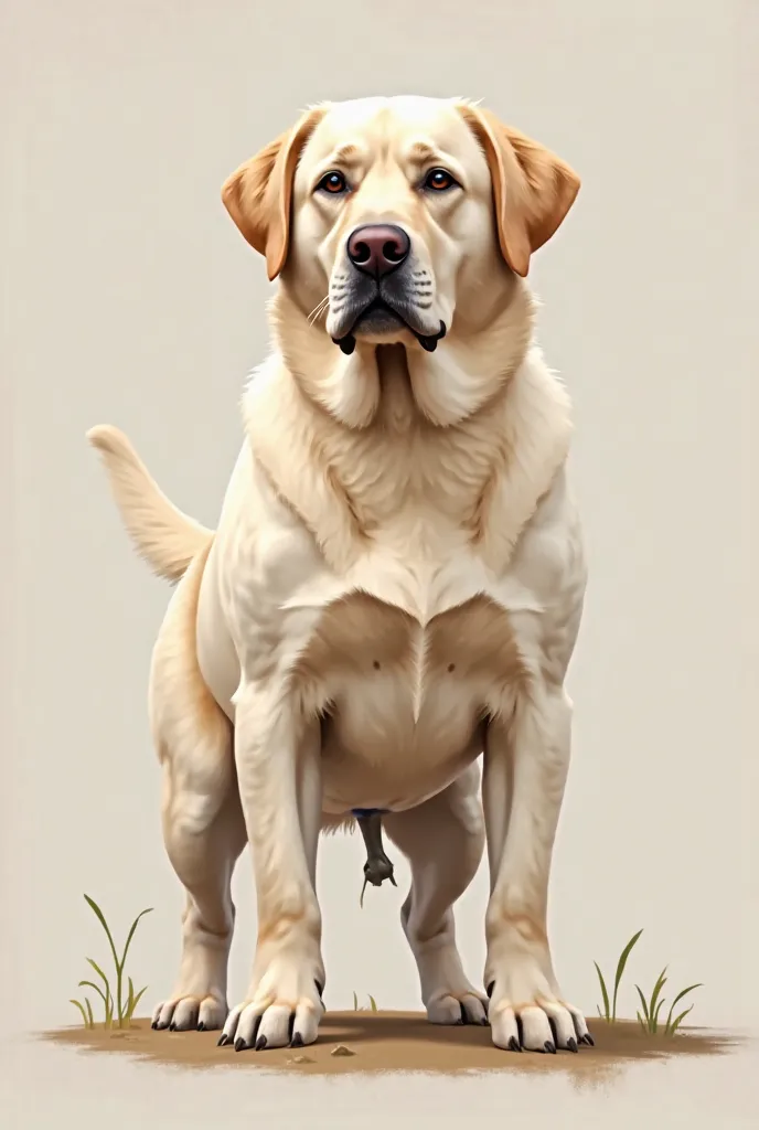 A cream-colored Labrador retriever dog standing with its erect penis visible in canesi red