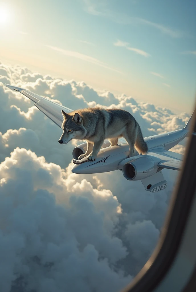 The wolf on the plane. view from outside