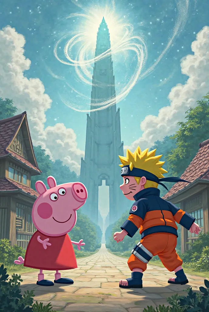 I want to create that Pepa Pig comes out fighting Naruto in the village of the leaf