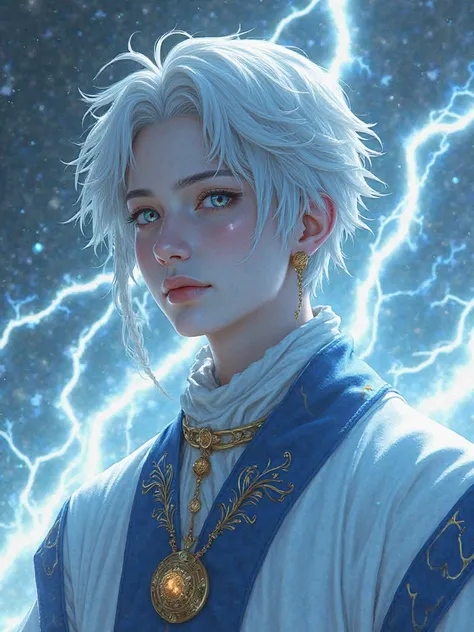 A photorealistic image of an ōtusutsuk appearing to be seventeen years old **, He would have an imposing appearance, short hair and absurd power., combining his heavenly heritage with his natural abilities. Aqui está As ele seria:  Aparência:
- **Long silv...