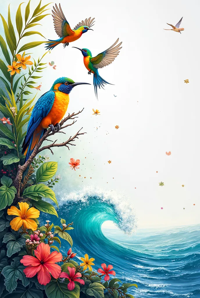 Design That says All You Need is Ecuador with birds, Plants waves on a white background