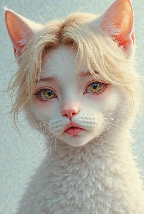 The Korean singer from the BTS band Kim Taehyung looks like if he is a hybrid with a white cat and has blonde hair