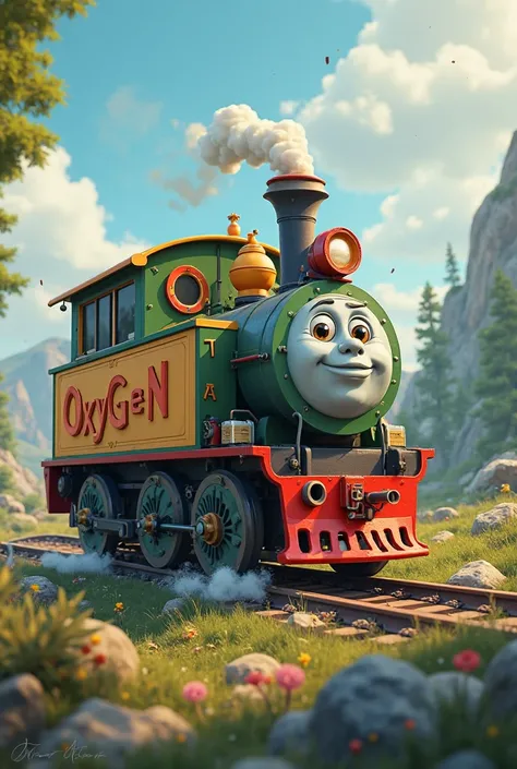 An animated train that says "oxygen" That can be trimmed