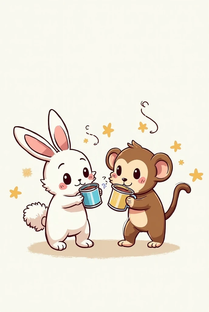 Bunny and monkey drinking drawing manga style