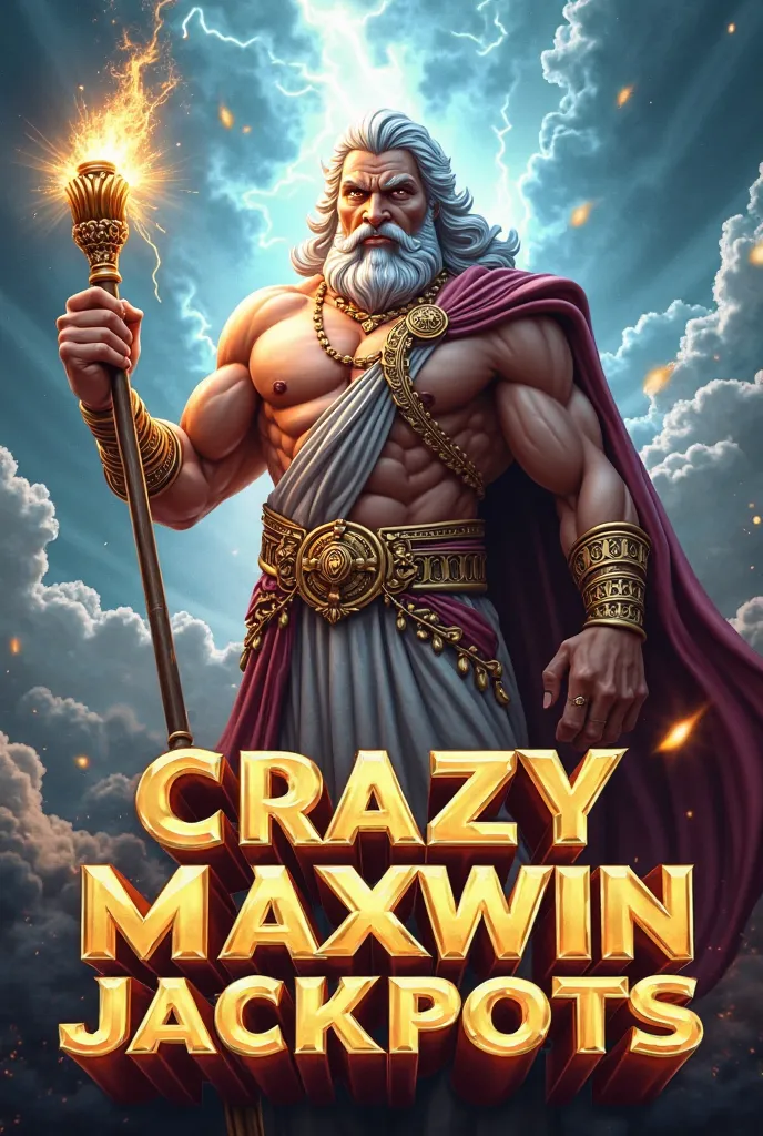 Generate casinos slot banner with epic zeus and crazy maxwin jackpots on it