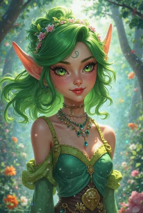 Character: Lulu (do jogo league of legends) with green hair in human form