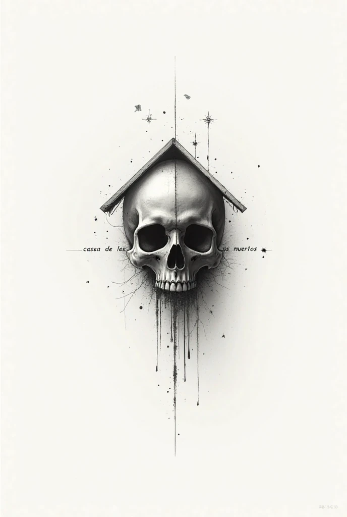 a fine line style logo of a house turning into a skull written "Casa de Los Muertos''