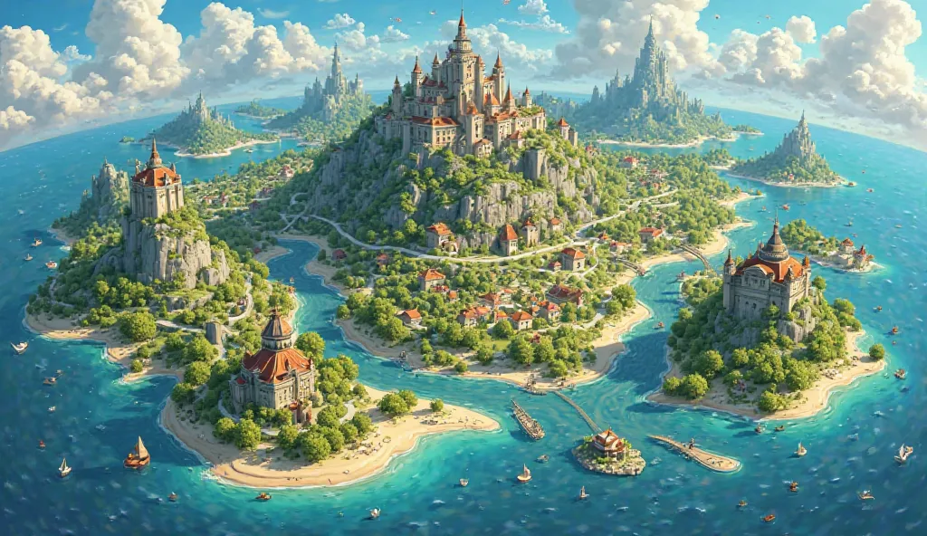 A hyper-realistic, high-quality cartoon-style map featuring intricate details, vibrant colors, and a slightly exaggerated artistic touch. The map should depict a fictional or real-world location with elements such as winding roads, lush forests, detailed b...