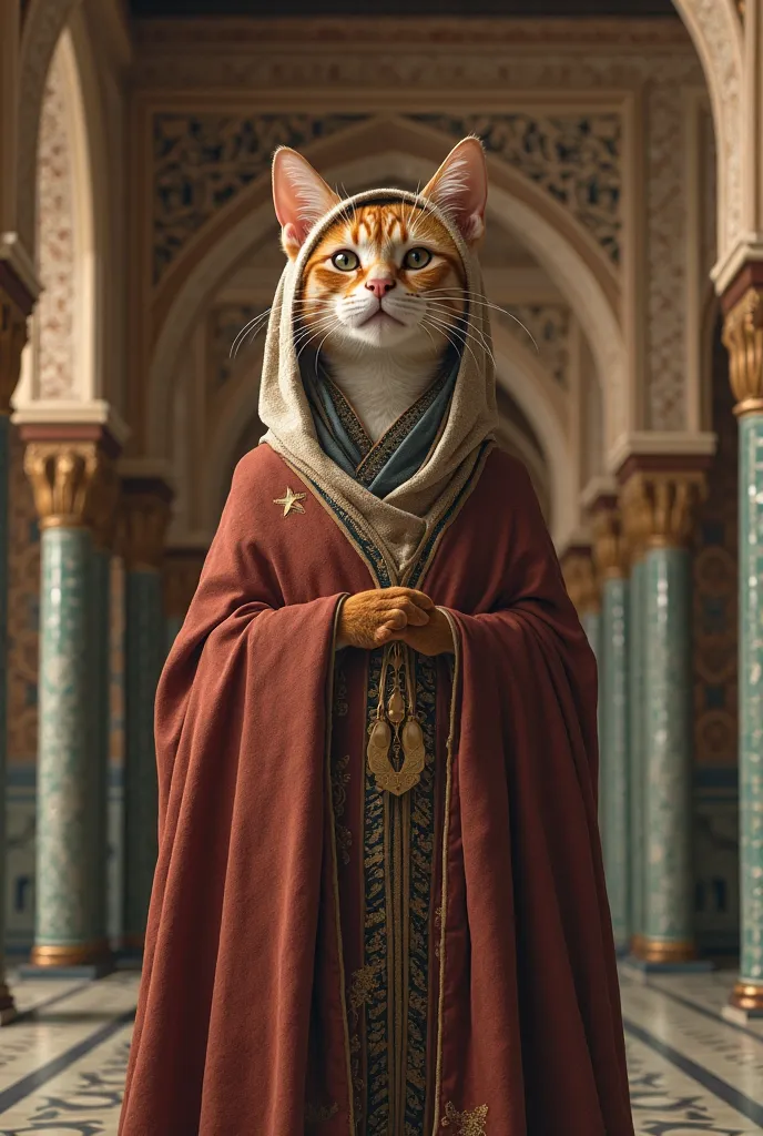 A Muslim cat wearing a Muslim clothes 