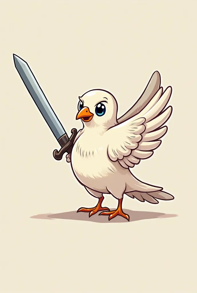 Generate a cartoon dove with a sword in its wing 