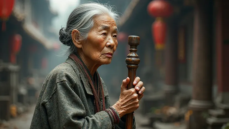 Highest quality,  Ultra High Definition,real、full body、Chinese woman、Take the old woman's cane and don't return it。