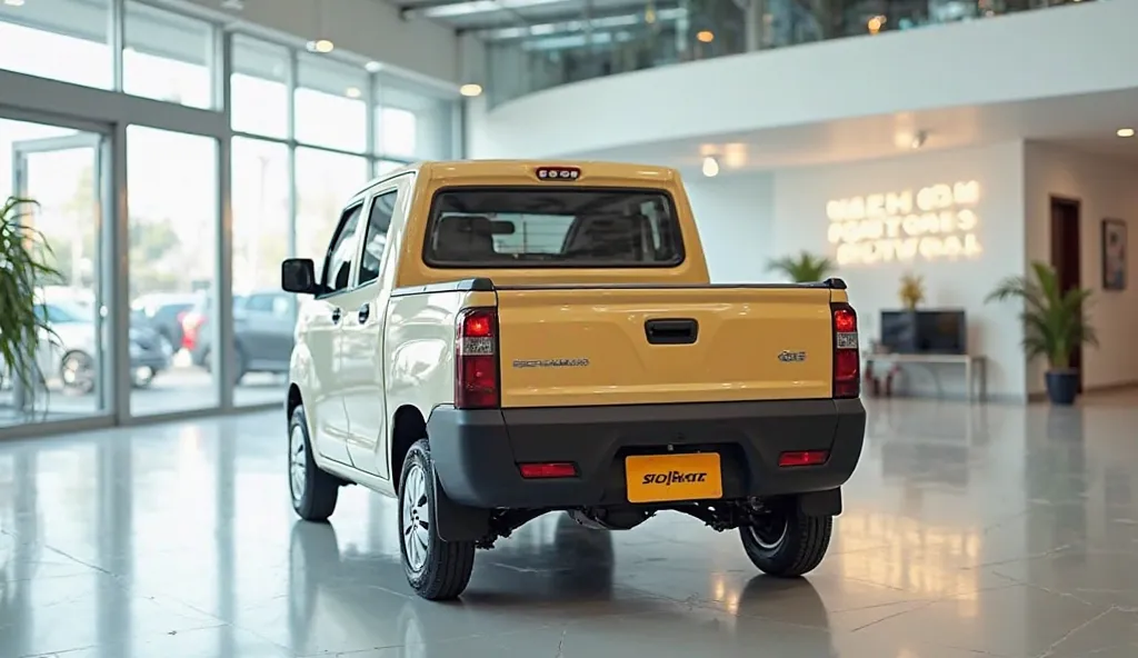  2025Suzuki carry mini pickup in showroom and number plate show color golden back side 