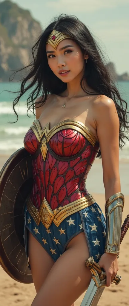 live-action、nsfw 
Cute Japanese Wonder Woman in her 20s, big breasts、big ass、 Wonder Woman's Perfect Costume、 sword and shield