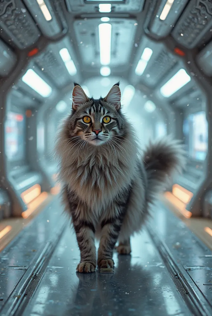 Maine coon cat in the spaceship 