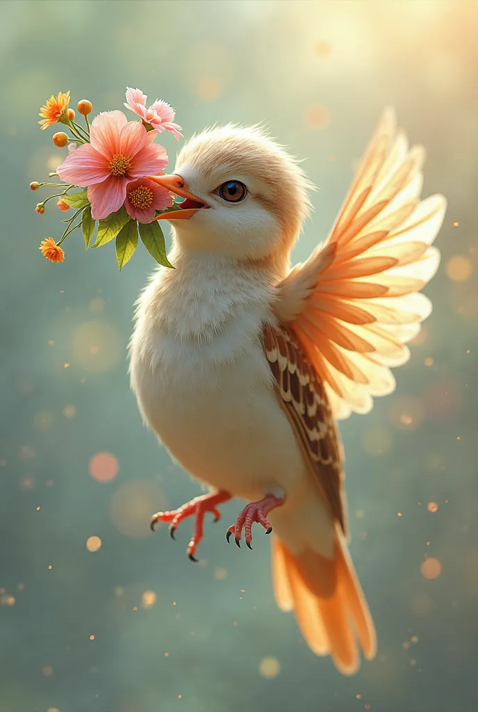 bird with a bouquet in its beak