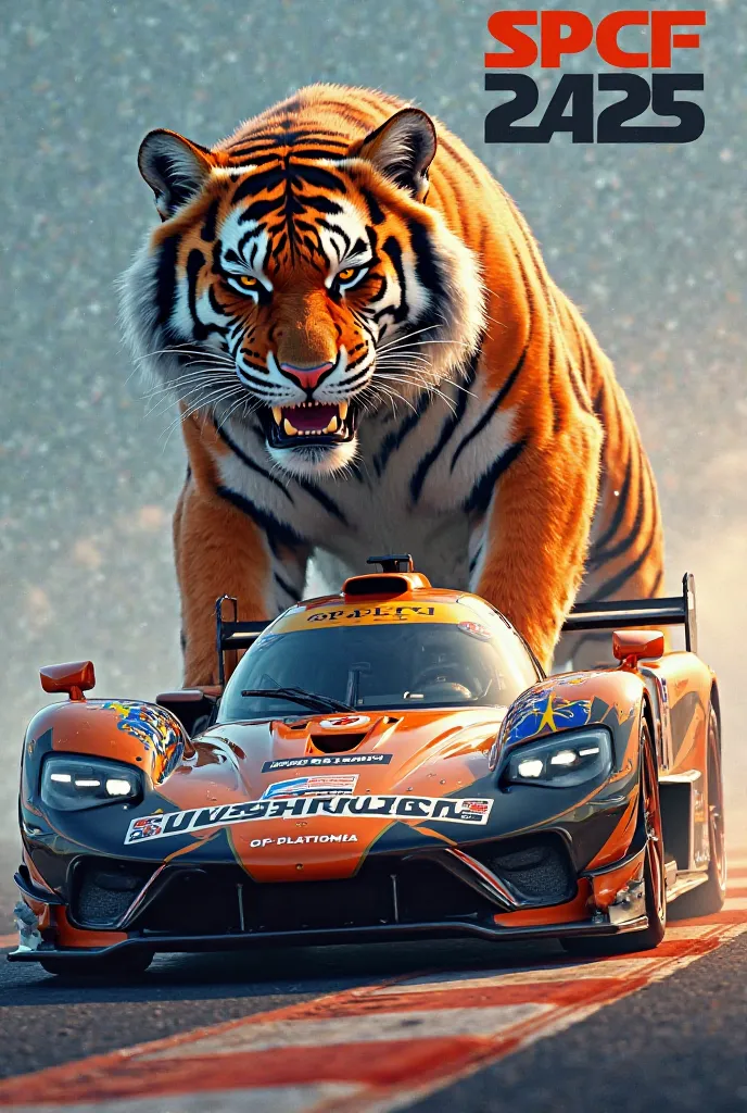 tiger on the background themed racing car, with “SPCF FAIR 2025” emphasized.