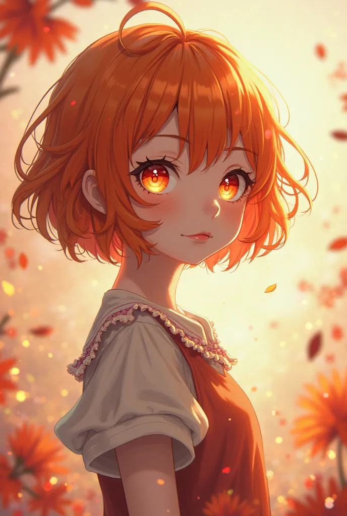 A age girl with Orange short haired and orange eyed [Anime style]