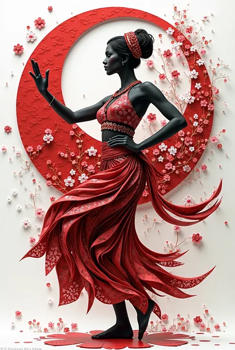 Prompt:
Fractal design, paper layering and quilling technique, silhouette of a beautiful Indonesian woman in a traditional dancer style, wearing a sequin kebaya with a batik skirt and a satin scarf around her waist, standing traditional dancing with energe...