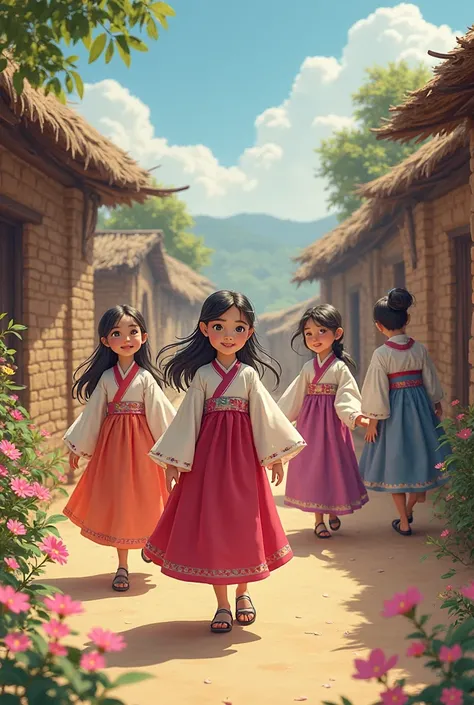 Korean girls playing in desi village