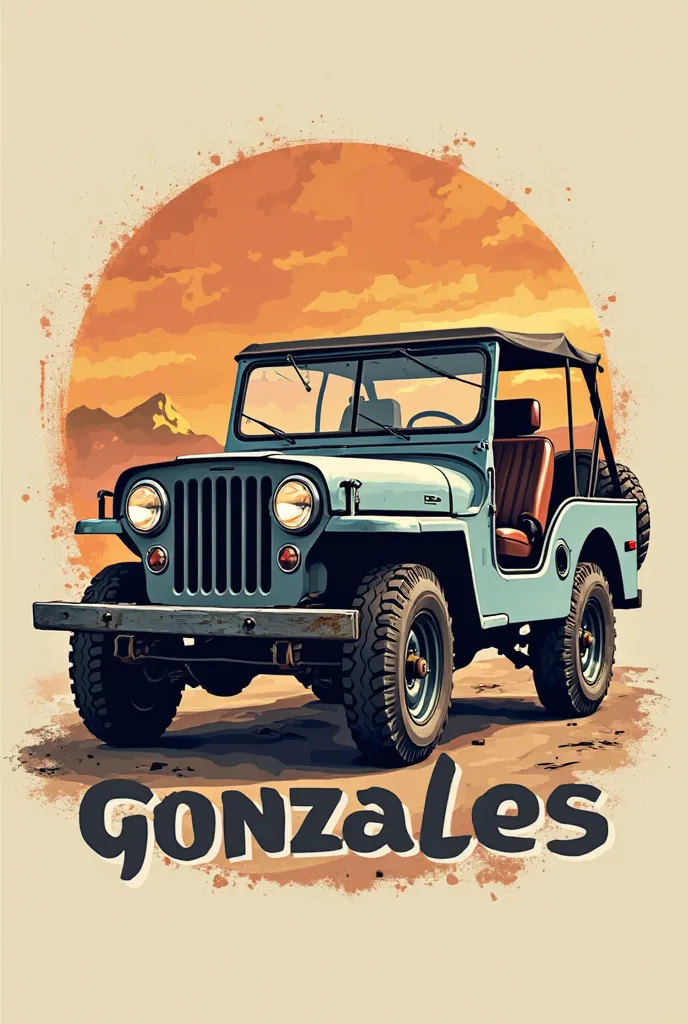 A logo for a professional paint shop with the name Paracas Gonzales and a jeep in the background