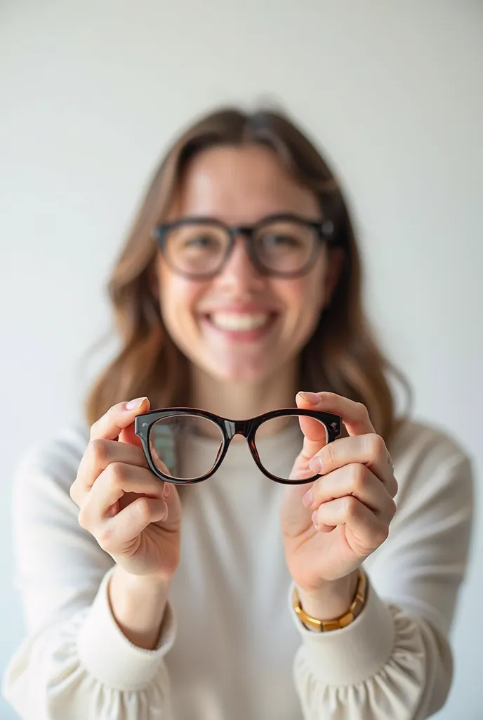 AN IMAGE (img_1487.HERE) showing a smiling person holding a new pair of glasses, It has a white background, 