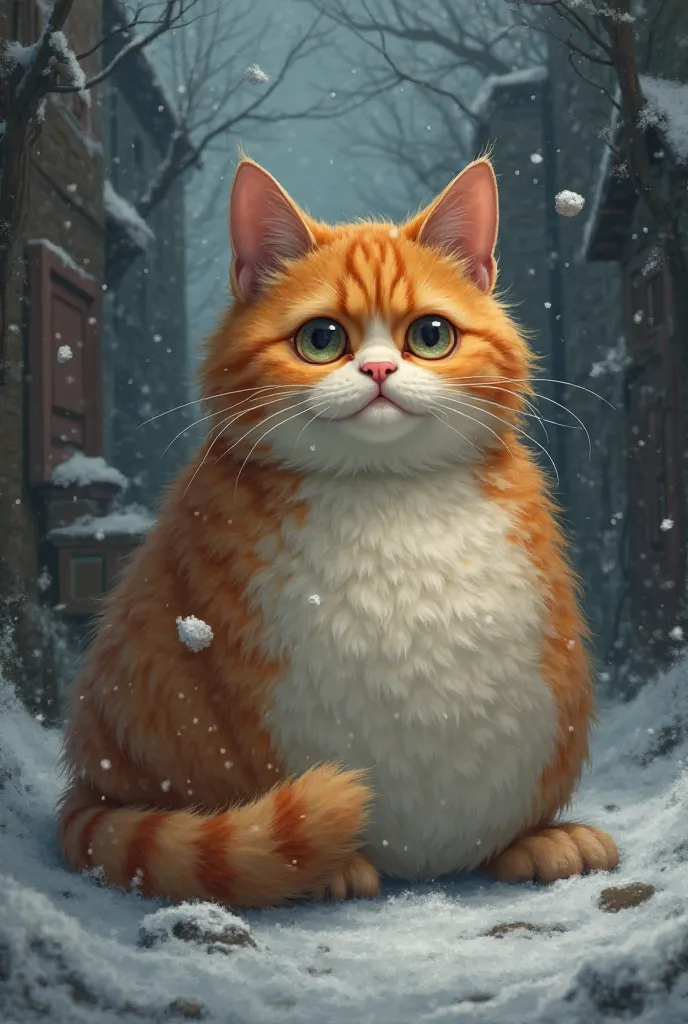 Tall orange chubby cat feel cold weather and also feeling so sad