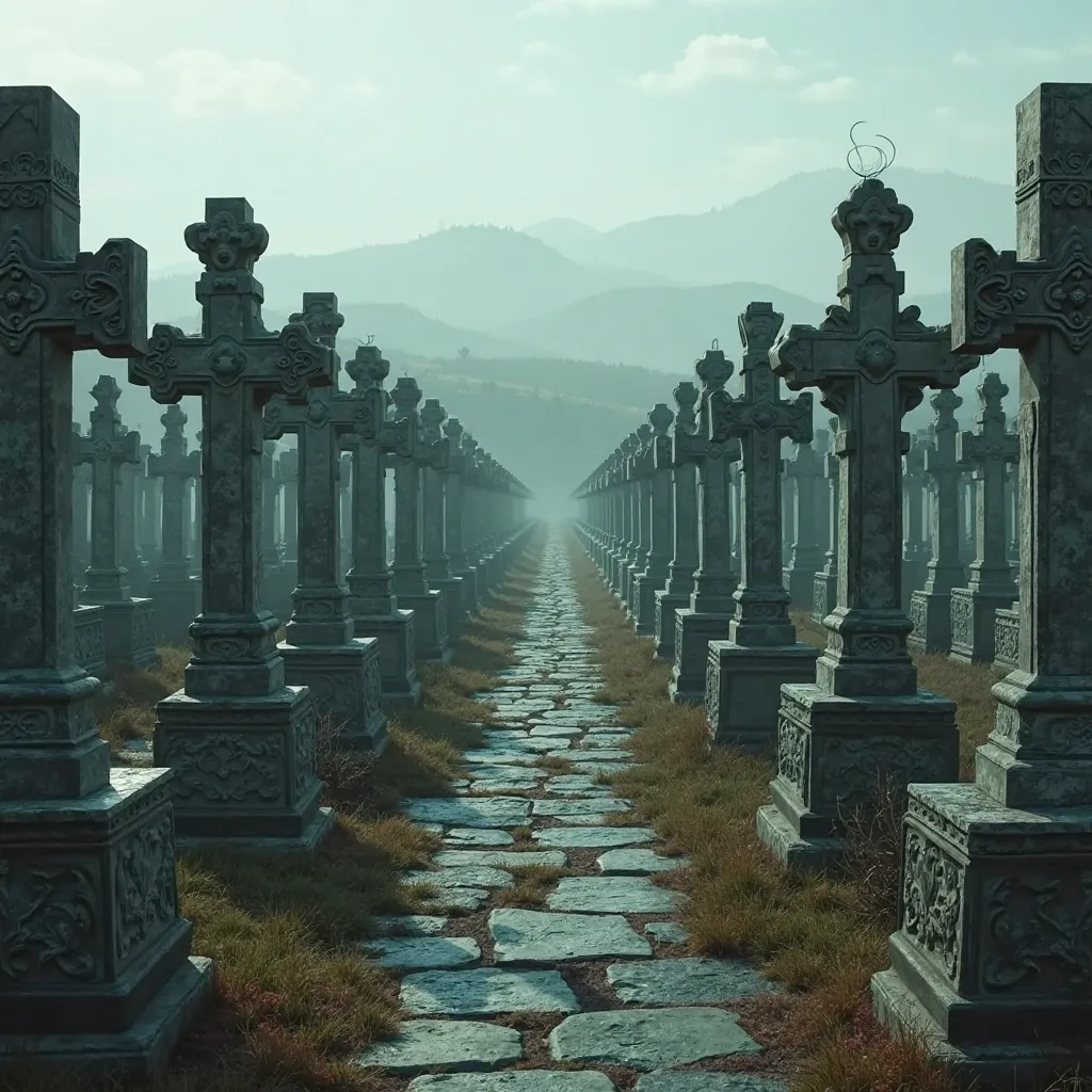 Image d'un grand cimetière avec des croix pour les tombes 