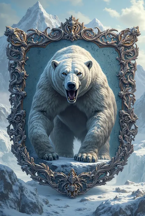 Create a prompt with the image of a competitive iron polar bear as a coat of arms