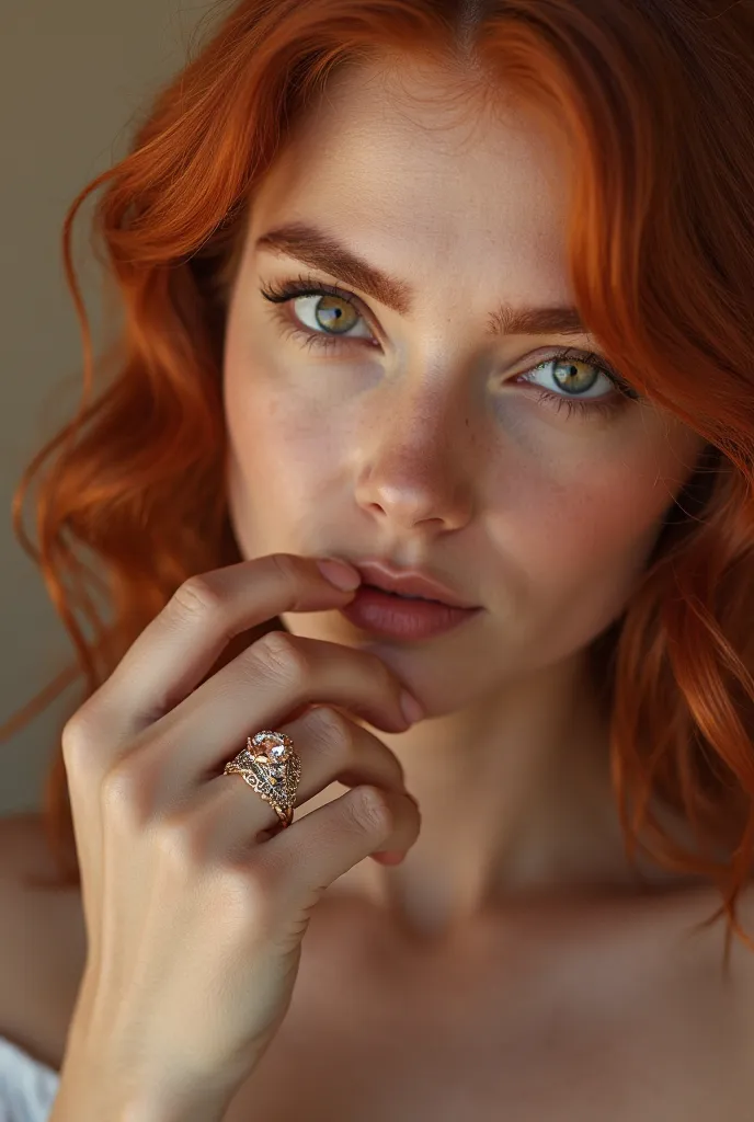 Photo of a ring on a red-haired woman's finger