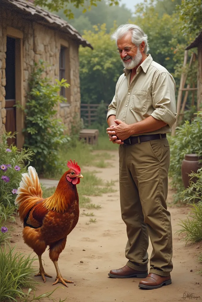 A men looking at hen