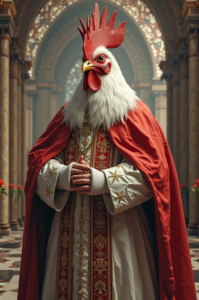 4k, Masterpiece, Humanoid rooster dressed as Pope of Rome