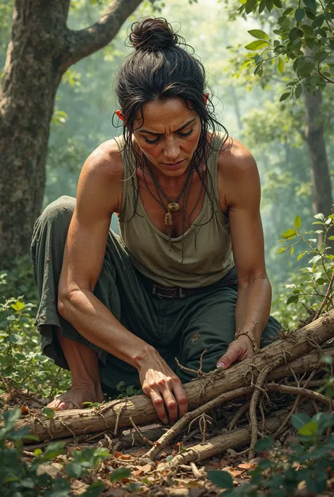 Woman collecting firewood