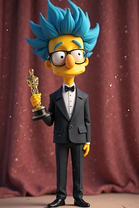 milhouse van houten de terno, blue hair clothing , Glasses holding an Oscar