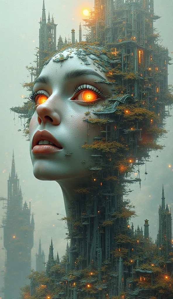 make a surrealistic abstraction of the face combined with architecture, surreal landscape