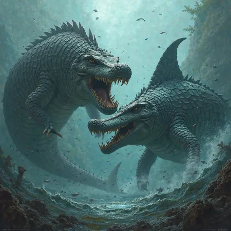 Sarcosuchus vs Flamboyant Megalodon 
