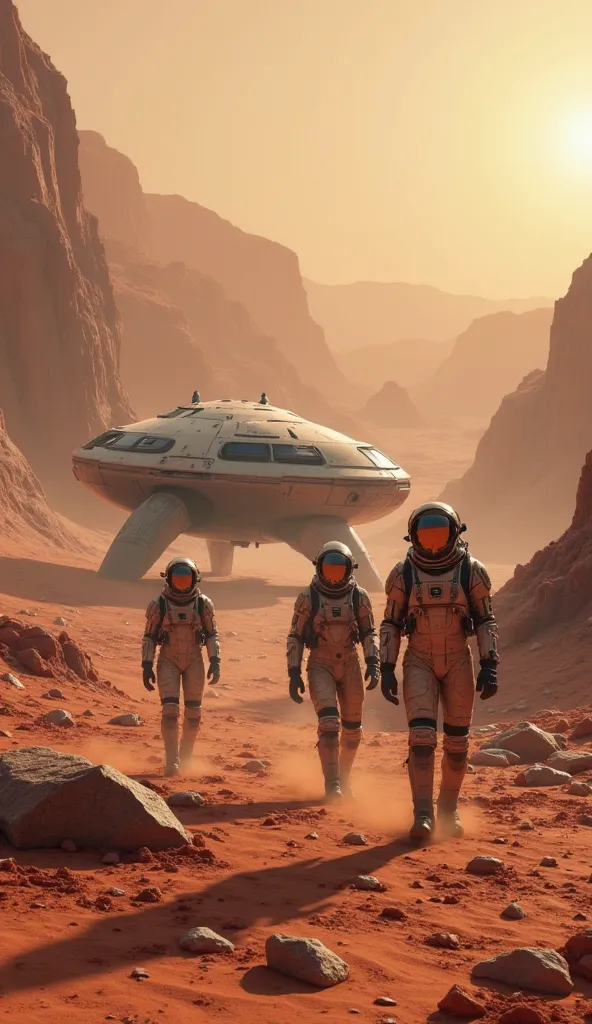 A futuristic space mission landing on Mars to explore water sources.