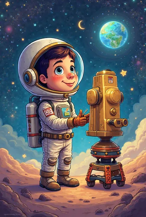  A cartoon picture of
A space engineer with a total station and a Ramadan lantern 