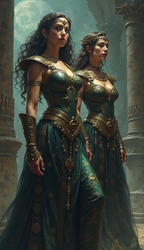 super heroines with very beautiful costumes inspired by Greek mythology with a touch of Gothic art 