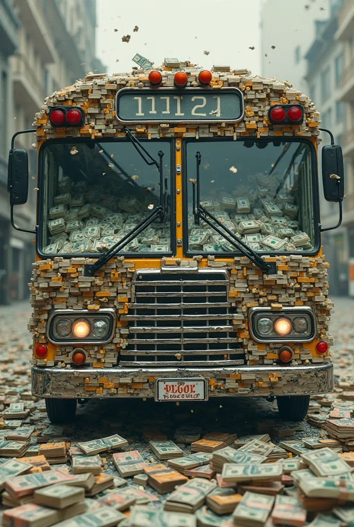 The bus is full of dollars, without people, just money all the way to the top