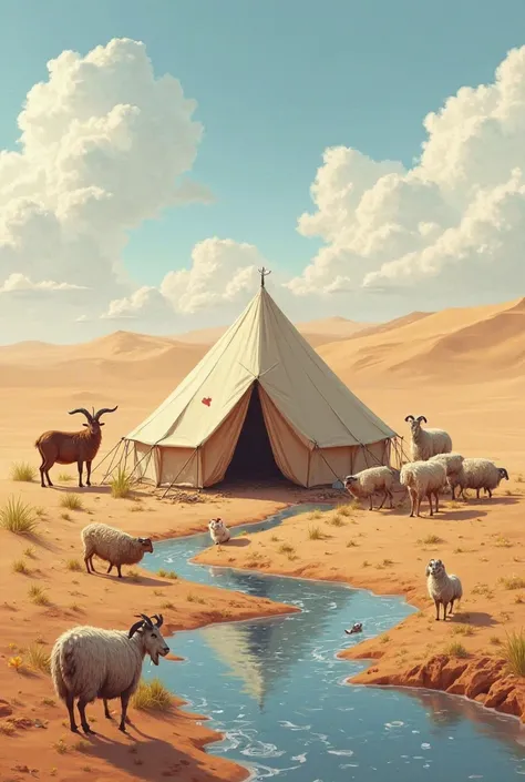 In a vast desert, with no houses around, only our tent stands alone. My wife and I live there.

On one side of the tent, a goat and a fat ram stand, while on the other side, our flock of sheep grazes peacefully.

With us, a fluffy cat and a little puppy pl...