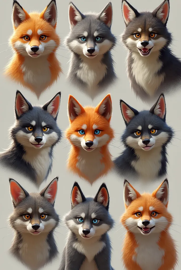 give me several references of furry heads with different expressions and poses