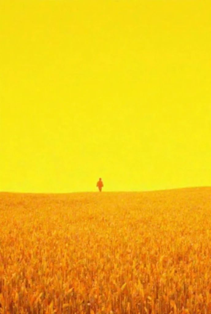 Field with wheat and yellow sky without people 