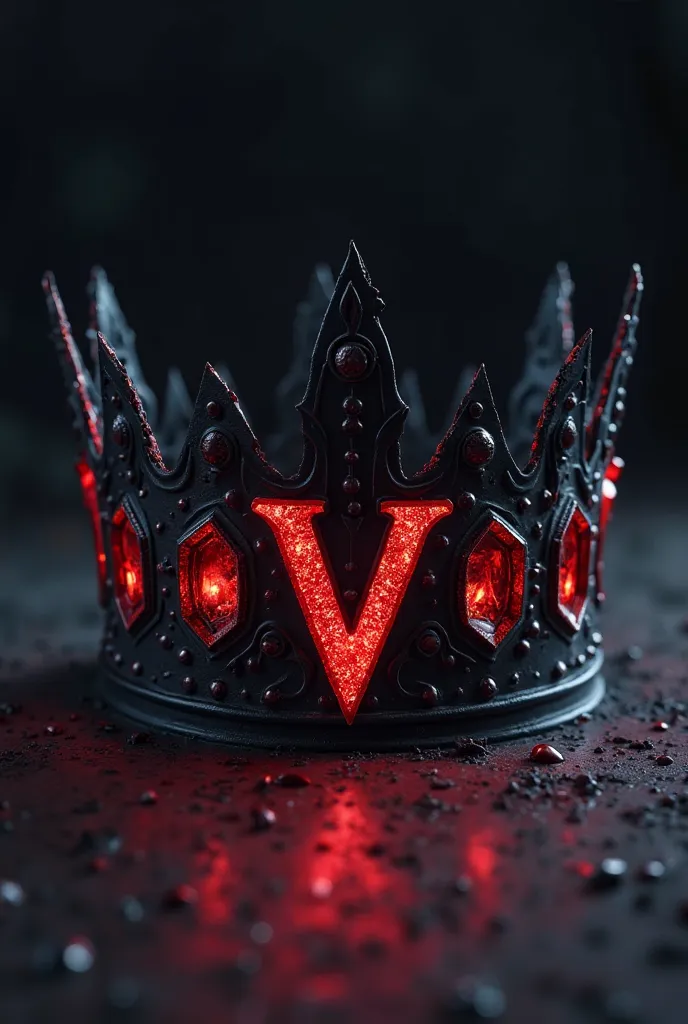 Draw a black crown on a dark background with the letters FV written in red crystals