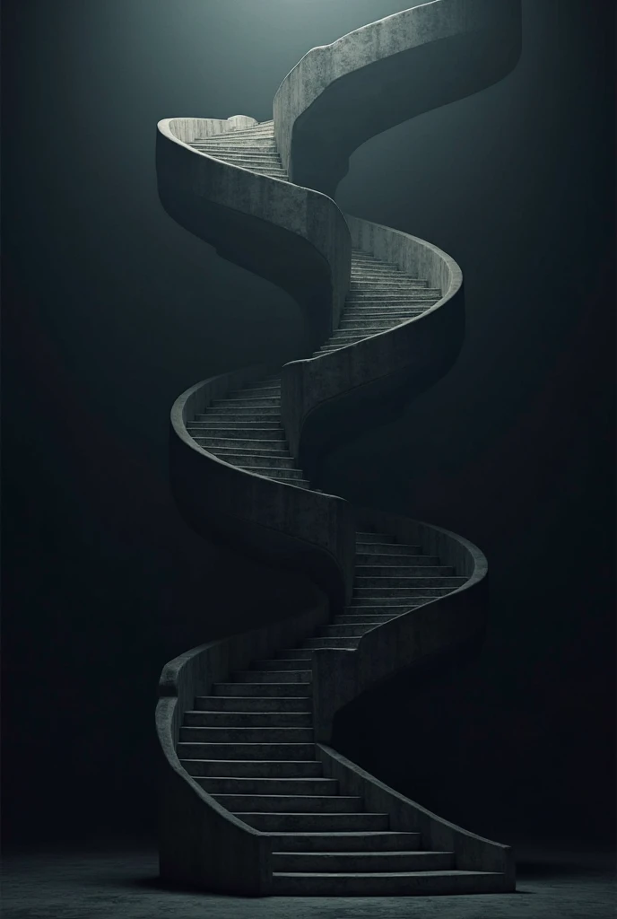 A spiral staircase that continues endlessly up and down、both up and down lead to true darkness