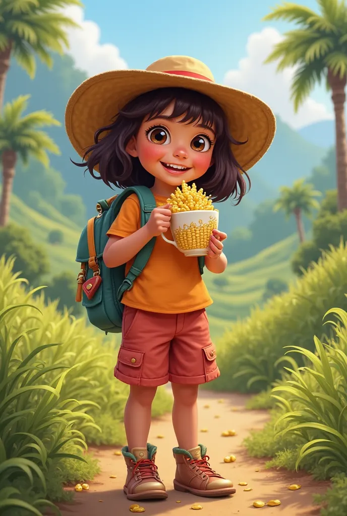 Dora is holding a cup of corn