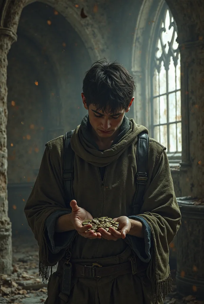 Gothic image of a casual young man, Counting your coins 