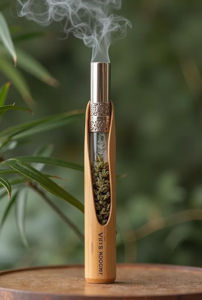 Create a cigarette the base made of bambou with a metal filter and a capsule that contains plants 