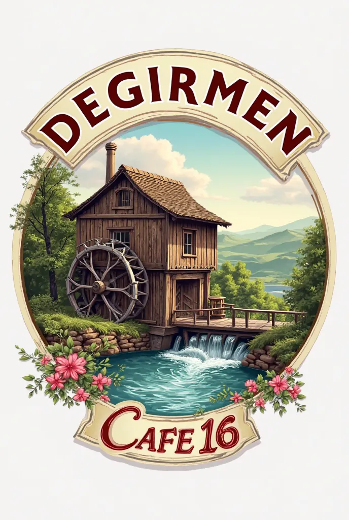 I want to design a logo using the DEGIRMEN CAFE16 water mill 