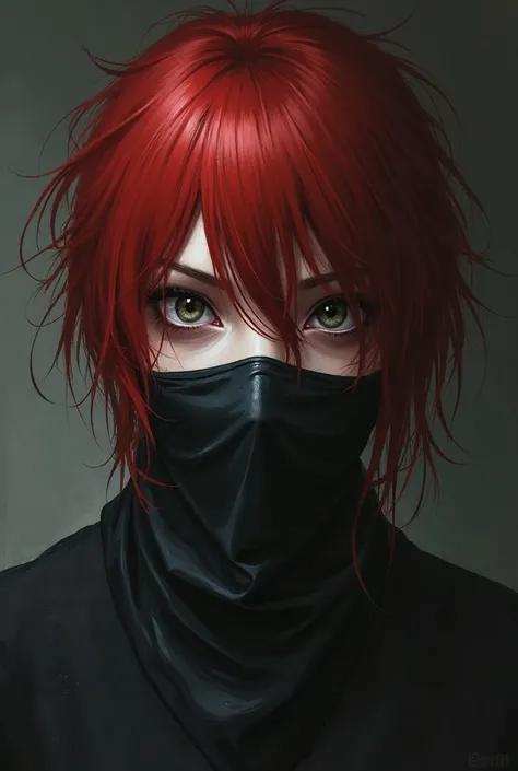  Create an image for me of an emo girl with red hair and a bandana over her mouth 